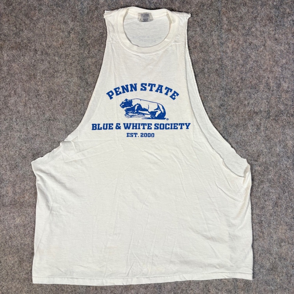 Gildan Penn State Tank Top Mens XL White Blue & White Society Muscle Tee‎ Shirt